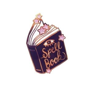 Cute Spell Book Witch Gold Glitter Enamel Pin